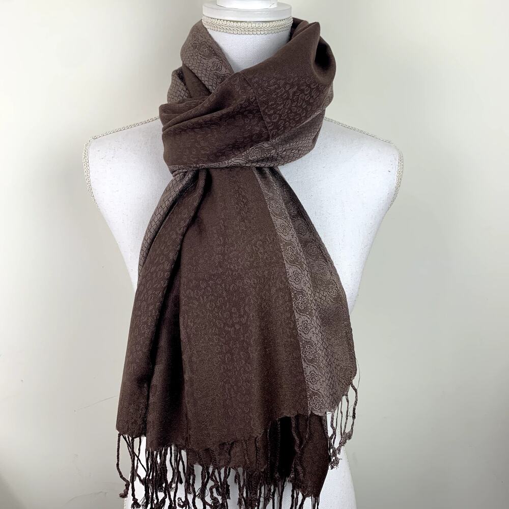 100% Cashmere Pashmina scarf *New*  brown tan bronze gold animal print